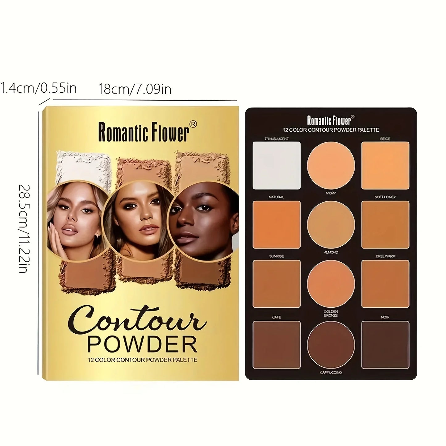 12-color bronze powder palette, matte brightening palette, concealer and highlight three-dimensional makeup, contouring face, bl